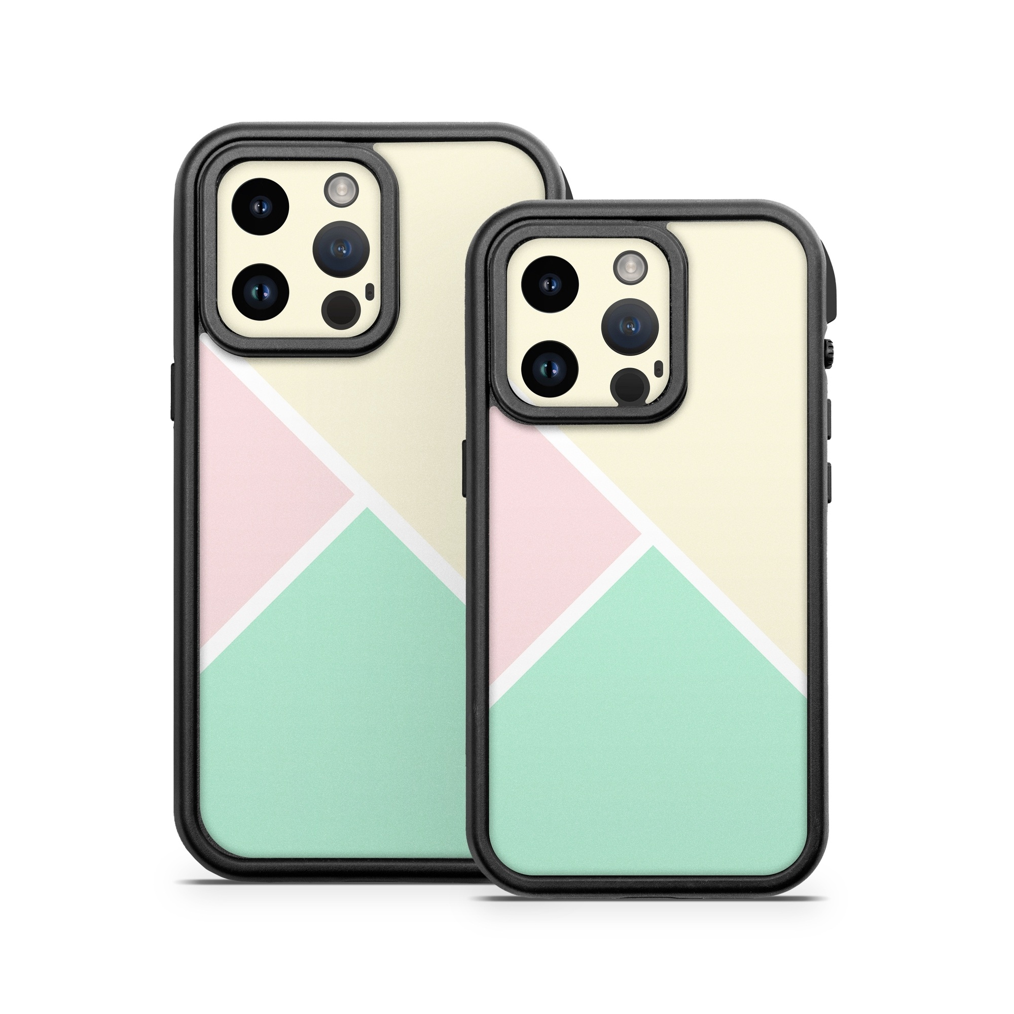 OtterBox Fre iPhone 14 Series Case Skin design of Green, Aqua, Turquoise, Blue, Pink, Yellow, Line, Teal, Pattern, Design, with yellow, pink, green colors