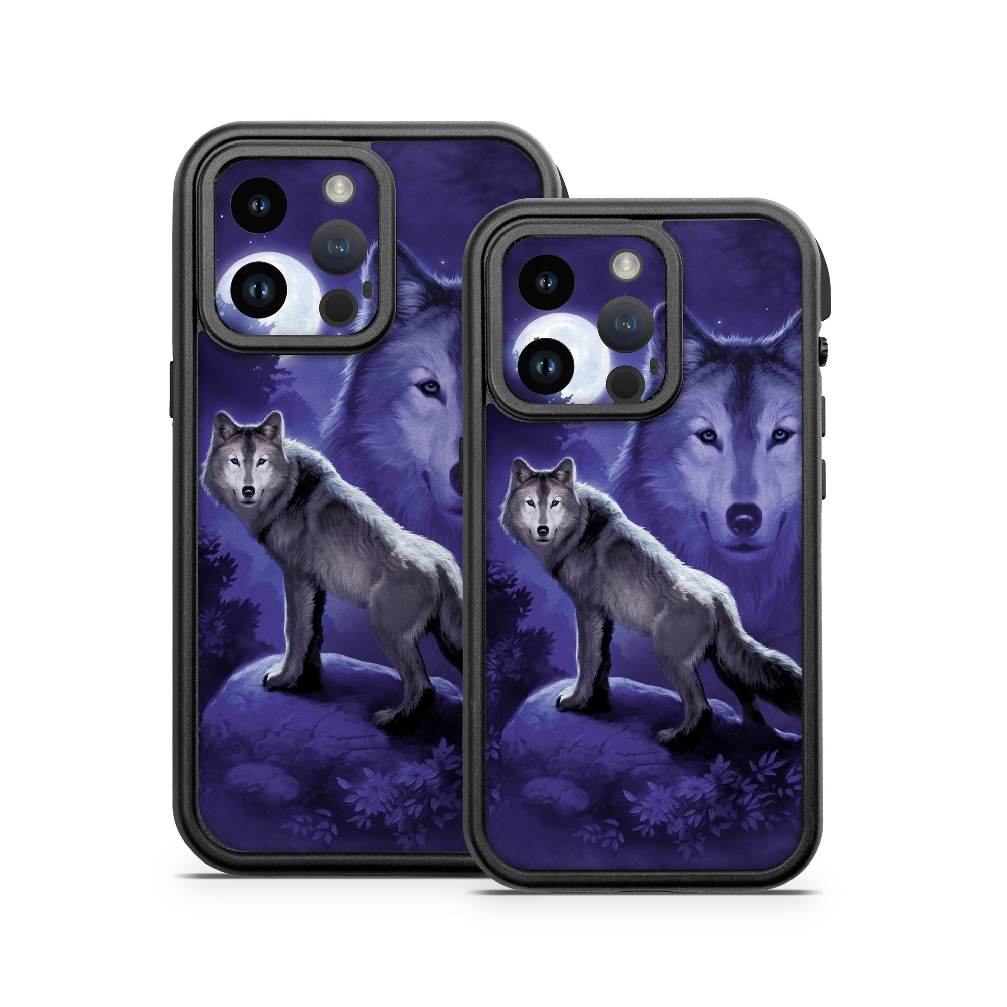 OtterBox Fre iPhone 14 Series Case Skin design of Wolf, Canidae, canis lupus tundrarum, Canis, Wolfdog, Dog, Native american indian dog, Wildlife, Sakhalin husky, Moonlight, with blue, black, gray colors