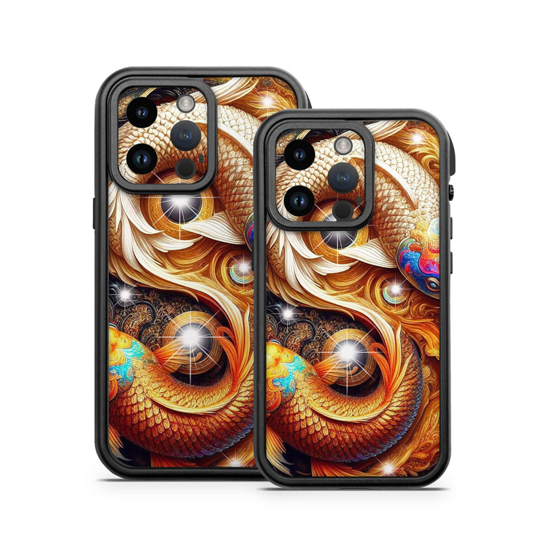OtterBox Fre iPhone 14 Series Case Skin design of Fractal art, Graphic design, Design, Fictional character, Graphics, Mythical creature, Modern art, Scaled reptiles, Mythology, Serpent, with red, orange, yellow, brown, blue, green, white, black colors