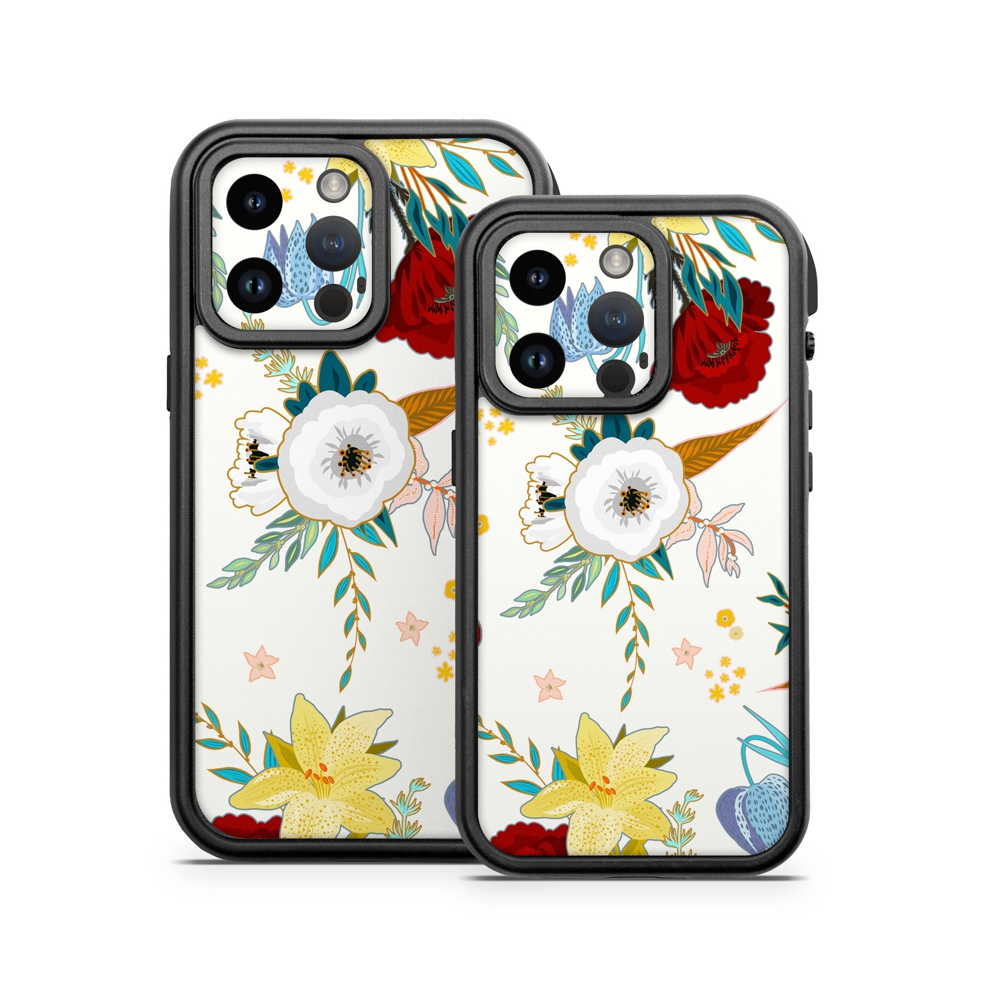 OtterBox Fre iPhone 14 Series Case Skin design of Floral design, Pattern, Wrapping paper, Botany, Design, Flower, Wallpaper, Plant, Clip art, Pedicel, with white, blue, red, yellow, pink, orange colors