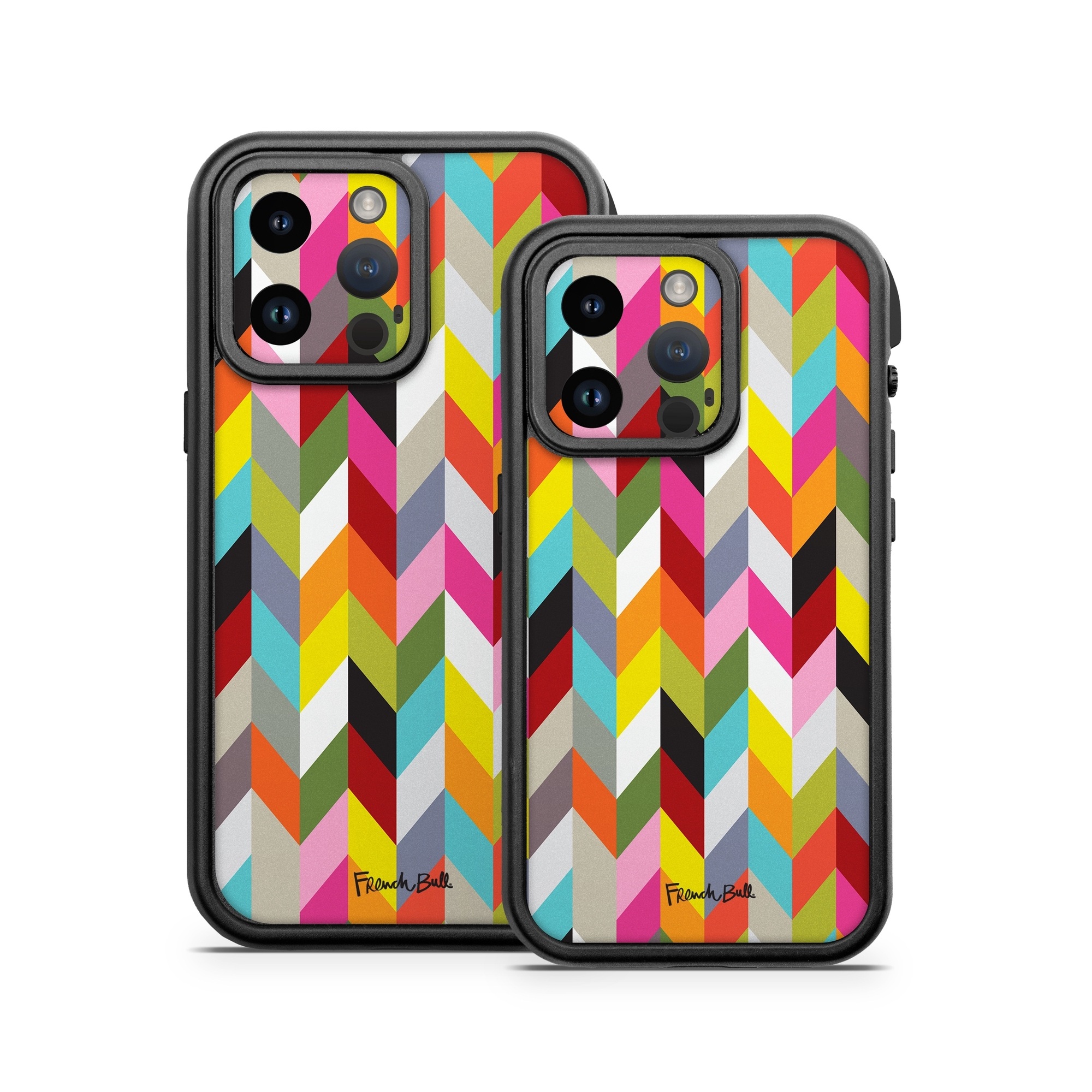 OtterBox Fre iPhone 14 Series Case Skin design of Pattern, Orange, Line, Design, Graphic design, Tints and shades, Triangle, with red, green, gray, black, blue, purple colors