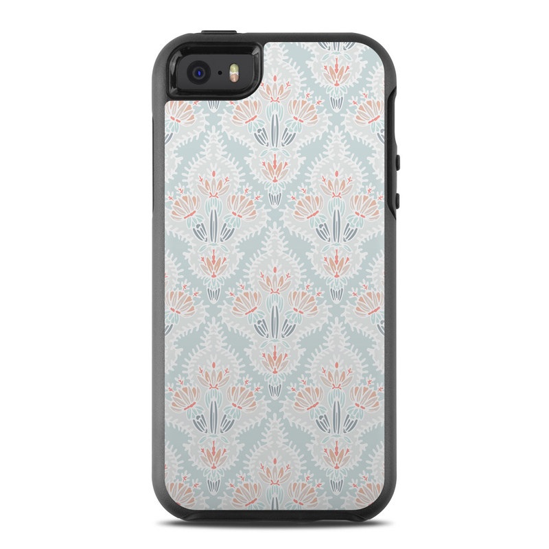 OtterBox Symmetry iPhone SE 1st Gen Case Skin design of Pattern, Aqua, Line, Design, Textile, Wrapping paper, Pedicel, Dahlia, Visual arts, with blue, red, white colors