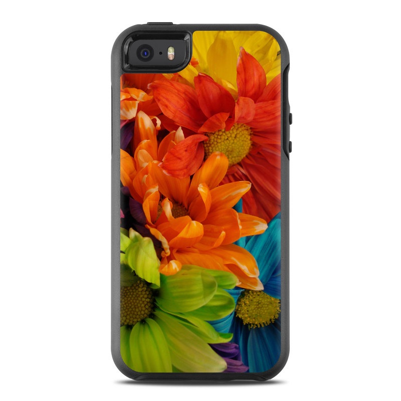 OtterBox Symmetry iPhone SE 1st Gen Case Skin design of Flower, Petal, Orange, Cut flowers, Yellow, Plant, Bouquet, Floral design, Flowering plant, Gerbera, with red, green, black, blue colors