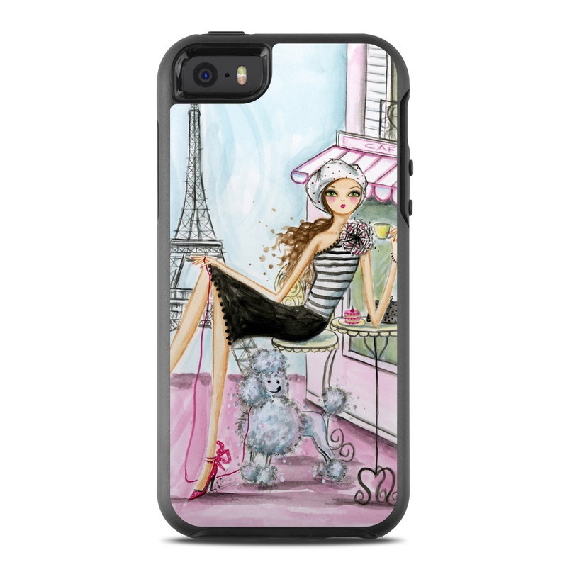 OtterBox Symmetry iPhone SE 1st Gen Case Skin design of Pink, Illustration, Sitting, Konghou, Watercolor paint, Fashion illustration, Art, Drawing, Style, with gray, purple, blue, black, pink colors