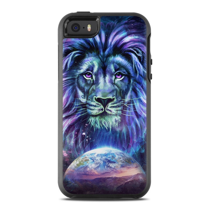 OtterBox Symmetry iPhone SE 1st Gen Case Skin design of Lion, Felidae, Purple, Wildlife, Big cats, Illustration, Darkness, Space, Painting, Art, with purple, blue, green, black, white, red colors