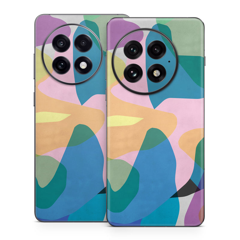 OnePlus 13 Series Skin design of Azure, Paint, Textile, Organism, Art, Painting, Aqua, Font, Rectangle, Tints and shades, with blue, green, pink, yellow, orange, purple, gray colors