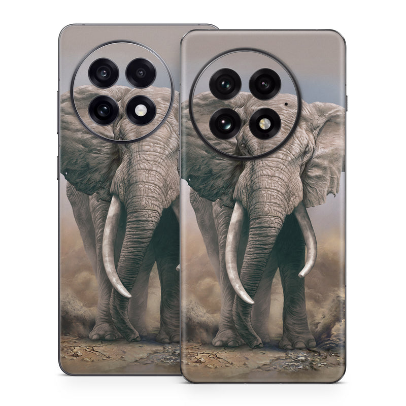 OnePlus 13 Series Skin design of Elephants and Mammoths, Terrestrial animal, Indian elephant, African elephant, Wildlife, Tusk, Snout, Organism, Working animal, Illustration, with brown, gray, white colors