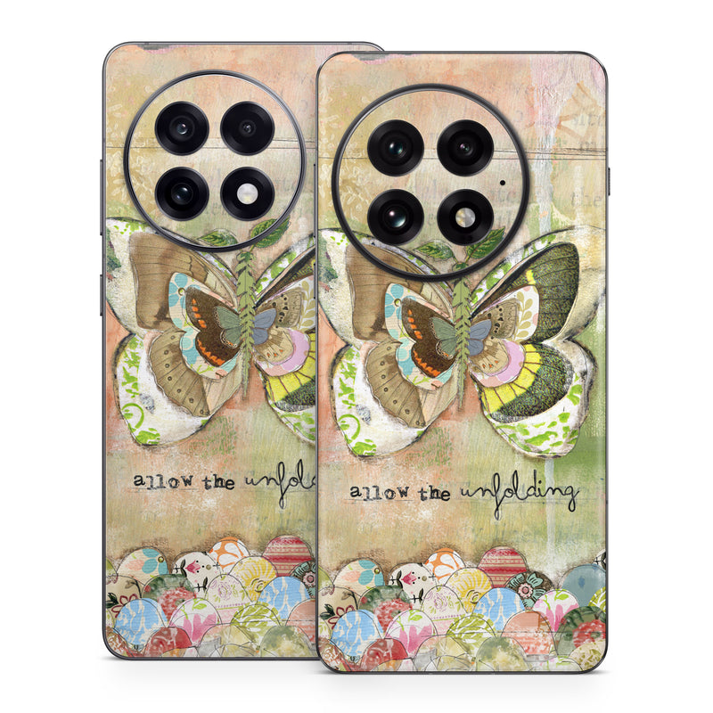 OnePlus 13 Series Skin design of Butterfly, Art, Fictional character, Pollinator, Moths and butterflies, Watercolor paint, Illustration, with green, brown, yellow, blue, pink, red colors