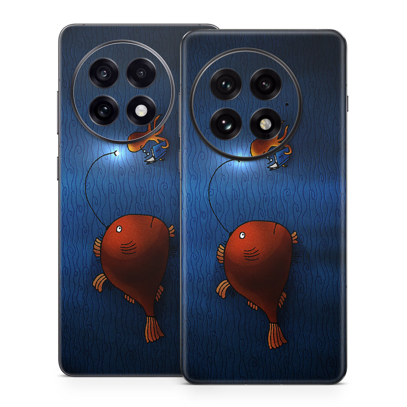 OnePlus 13 Series Skin design of Deep sea fish, Anglerfish, Illustration, Fish, Animation, Art, with blue, red colors