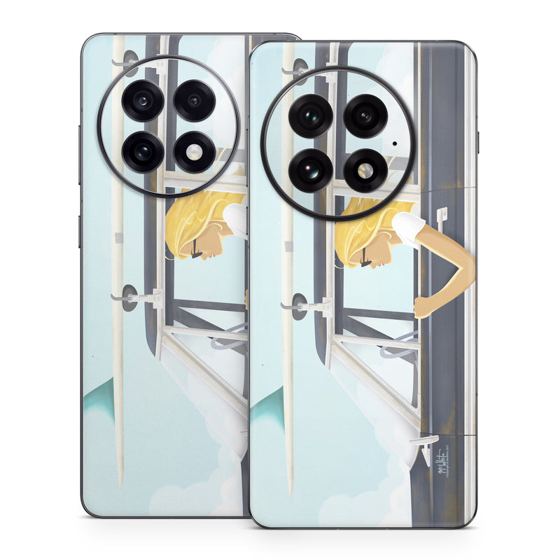 OnePlus 13 Series Skin design of Vehicle door, Vehicle, Automotive exterior, Automotive design, Car, Headgear, Windshield, Dress, Automotive window part, Family car, with blue, white, gray, yellow colors