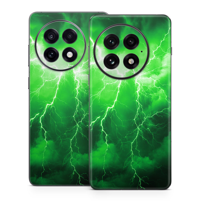OnePlus 13 Series Skin design of Water, Atmosphere, Thunder, Light, Green, Sky, Natural environment, Natural landscape, Electricity, Organism, with black, green colors
