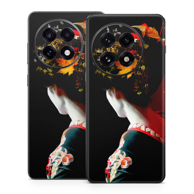 OnePlus 13 Series Skin design of Geisha, Red, Flower, Plant, Headgear, Photography, Peking opera, Costume, Headpiece, Art, with black, red, orange, yellow, white colors