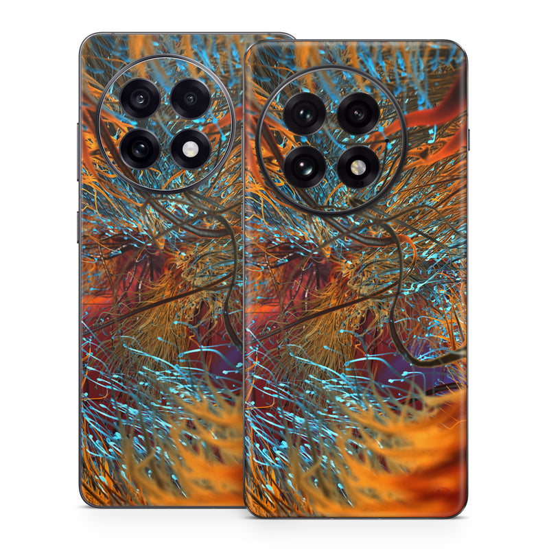 OnePlus 13 Series Skin design of Orange, Tree, Electric blue, Organism, Fractal art, Plant, Art, Graphics, Space, Psychedelic art, with orange, blue, red, yellow, purple colors