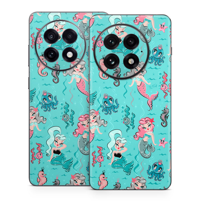 OnePlus 13 Series Skin design of Turquoise, Wrapping paper, Cartoon, Pattern, Textile, Aqua, Design, Gift wrapping, Illustration, Fictional character, with blue, pink, yellow, gray colors