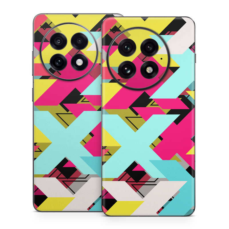 OnePlus 13 Series Skin design of Pattern, Graphic design, Line, Design, Triangle, Font, Illustration, Magenta, Visual arts, with yellow, blue, white, black, red, pink colors