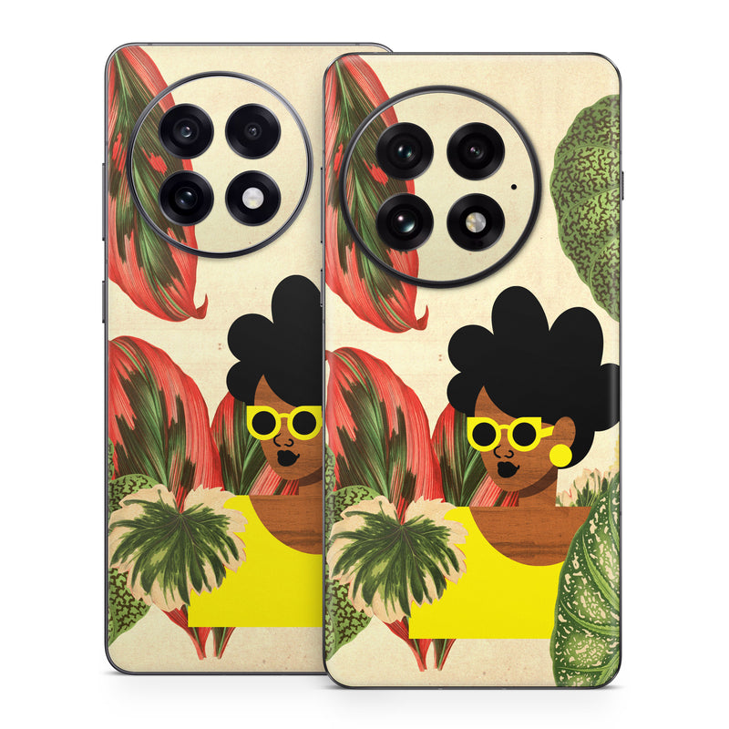 OnePlus 13 Series Skin design of Illustration, Plant, Botany, Organism, Leaf, Art, Animation, Grass, Flower, Perennial plant, with green, black, brown, yellow, red colors