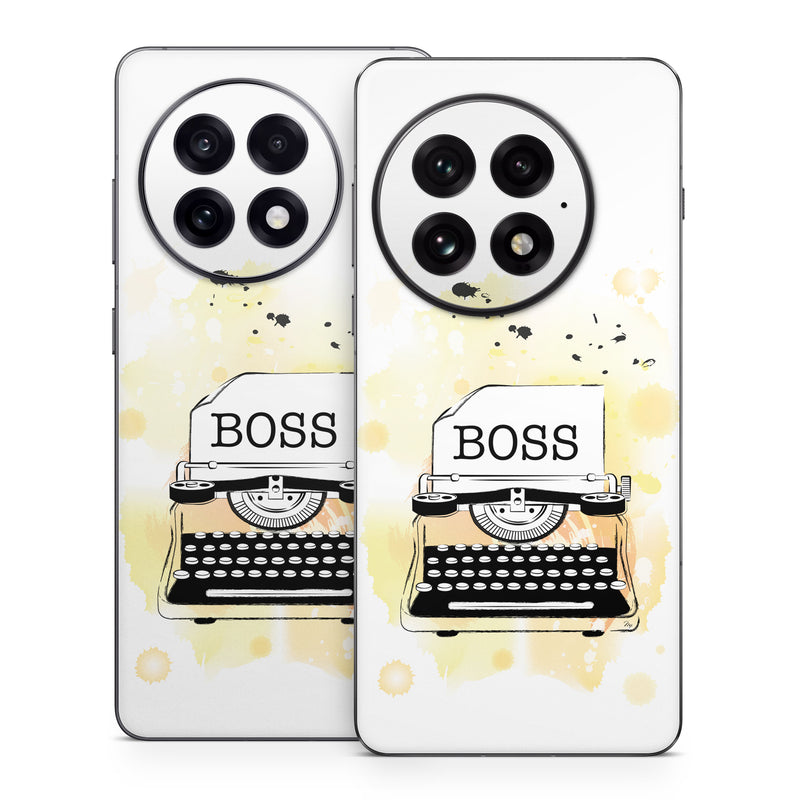 OnePlus 13 Series Skin design of Font, Office equipment, Art, Typewriter, Illustration, Graphics, Painting, Eyelash, Logo, Line art, with white, black, yellow, orange colors