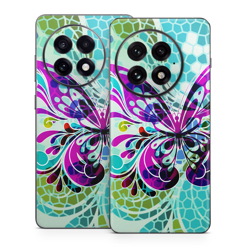 OnePlus 13 Series Skin design of Butterfly, Pattern, Insect, Moths and butterflies, Purple, Graphic design, Design, Pollinator, Visual arts, Magenta, with blue, green, purple colors