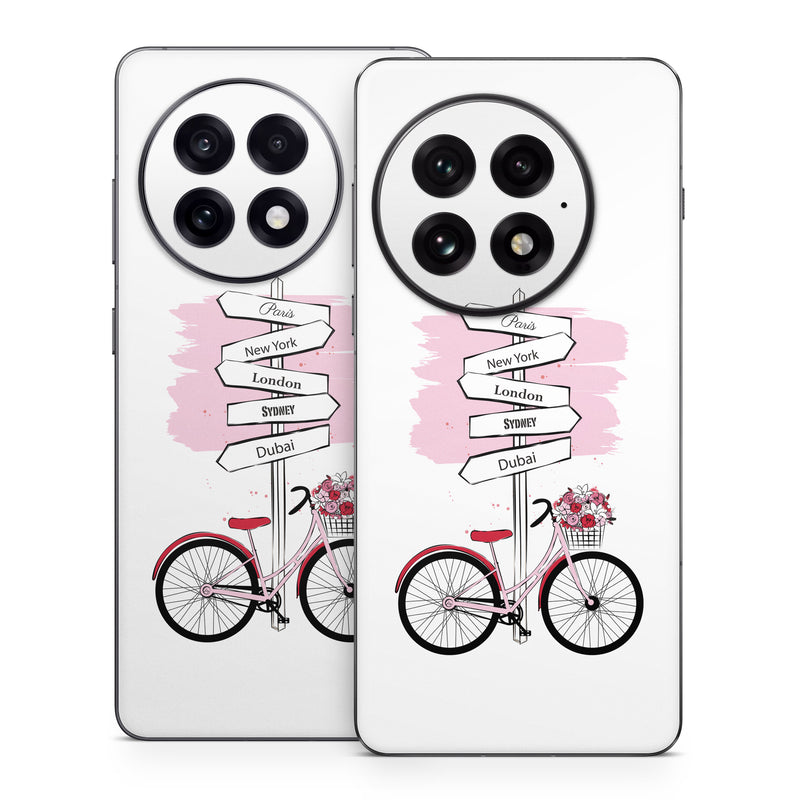 OnePlus 13 Series Skin design of Bicycle, Wheel, Bicycles--Equipment and supplies, Tire, Bicycle tire, Bicycle frame, Bicycle wheel, Bicycle wheel rim, Vehicle, Bicycle fork, with white, black, red, pink colors