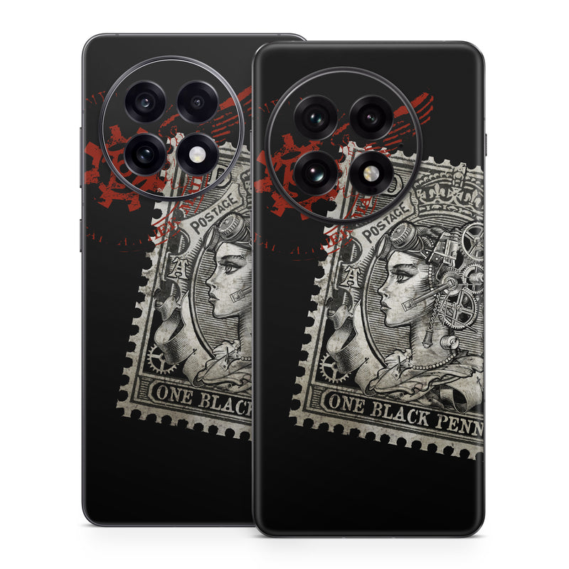 OnePlus 13 Series Skin design of Font, Postage stamp, Illustration, Drawing, Art, with black, gray, red colors