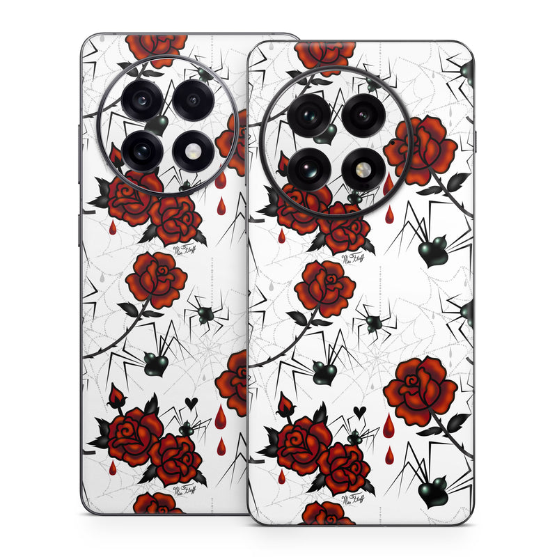 OnePlus 13 Series Skin design of Red, Pattern, Flower, Plant, Design, Floral design, Petal, Coquelicot, Wildflower, Rose, with black, white, red colors