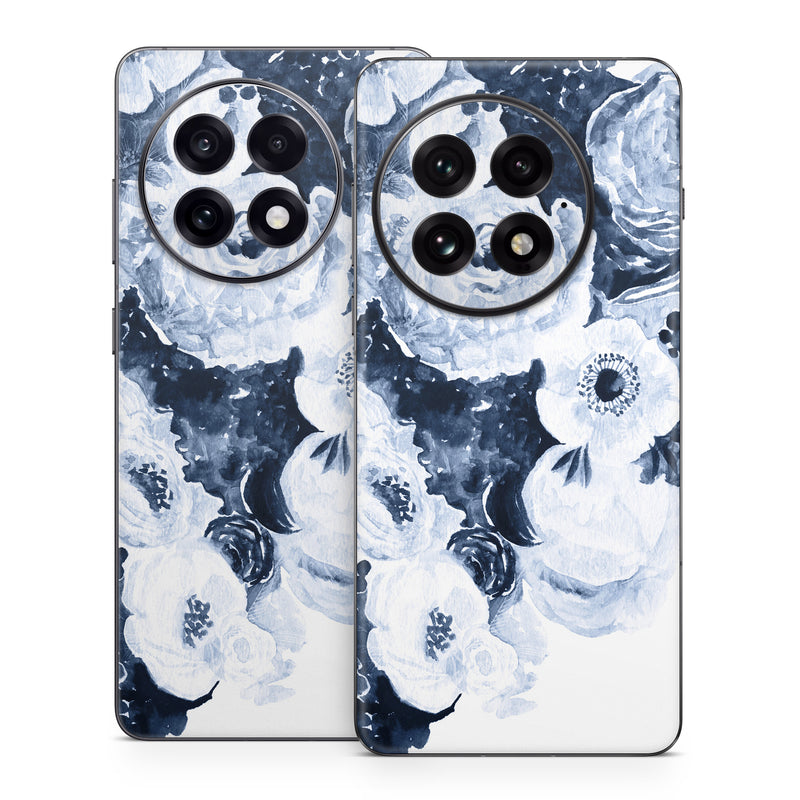 OnePlus 13 Series Skin design of White, Flower, Cut flowers, Garden roses, Plant, Bouquet, Rose, Black-and-white, Rose family, Still life, with white, blue colors