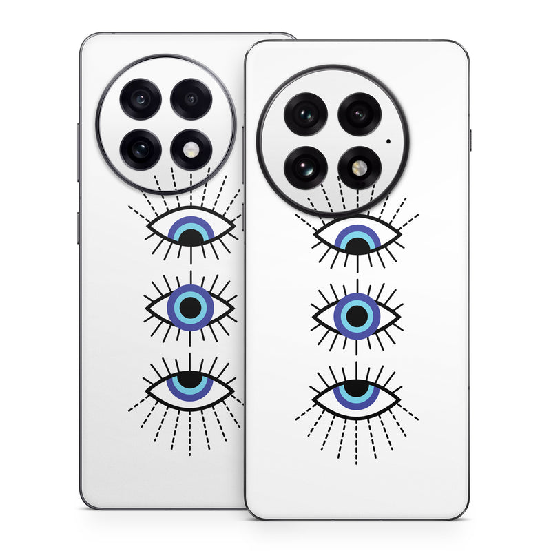 OnePlus 13 Series Skin design of Eyebrow, Eyelash, Iris, Art, Font, Circle, Electric blue, Symmetry, Illustration, Graphics, with black, white, blue, purple colors