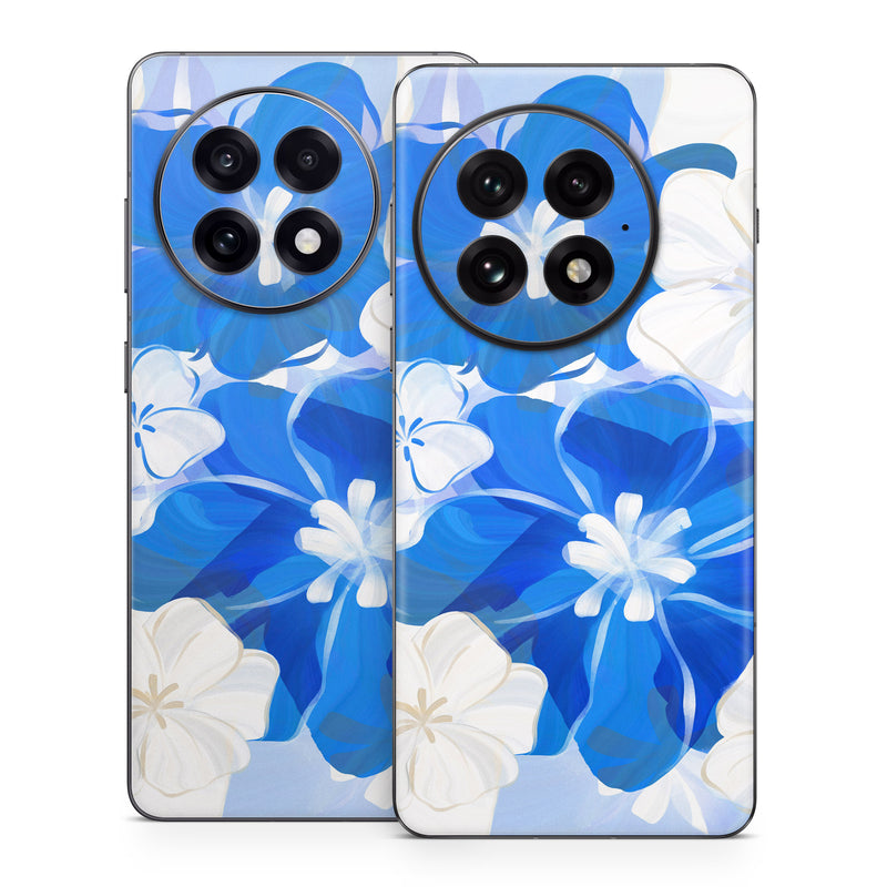 OnePlus 13 Series Skin design of Blue, Flower, Petal, Creative arts, Graphics, Floral design, Watercolor painting, Modern art, Hydrangea, Malvales, with blue, white colors