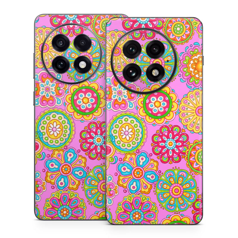 OnePlus 13 Series Skin design of Pattern, Design, Textile, Visual arts, Wrapping paper, Motif, Pedicel, with pink, red, orange, yellow, green, blue, purple colors