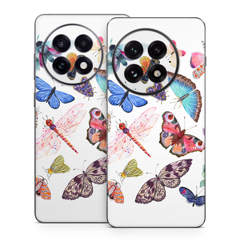 OnePlus 13 Series Skin design of Butterfly, Pollinator, Insect, Arthropod, Organism, Moths and butterflies, Art, Symmetry, Wing, Illustration, with white, blue, green, red, yellow, orange, pink, brown, purple colors