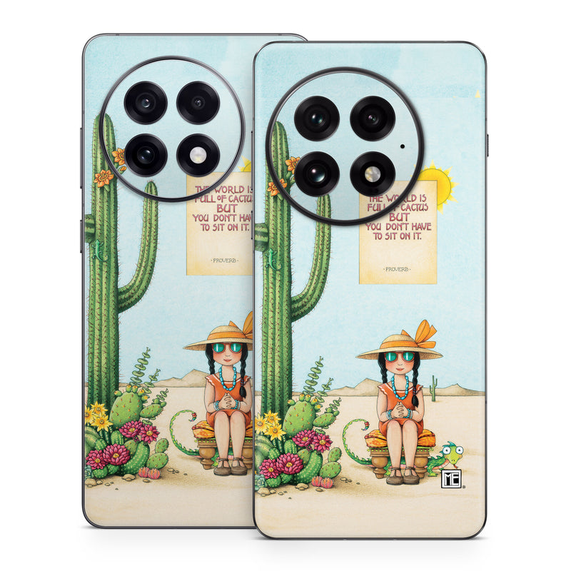 OnePlus 13 Series Skin design of Cartoon, Cactus, Illustration, Animated cartoon, Plant, Vegetable, Fictional character, Art, with green, yellow, pink, orange, brown colors