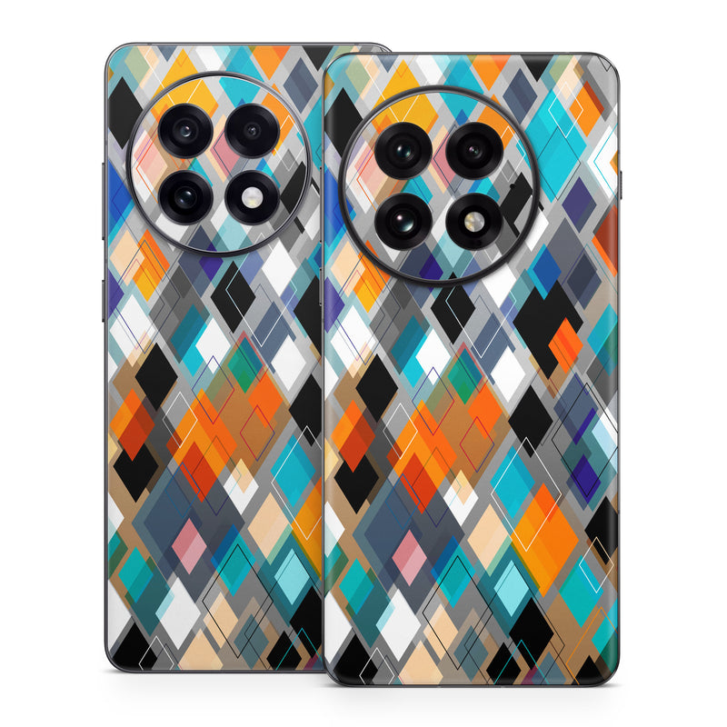 OnePlus 13 Series Skin design of Pattern, Line, Design, Colorfulness, Plaid, Tints and shades, Textile, Symmetry, Square, with black, blue, red, orange, white colors
