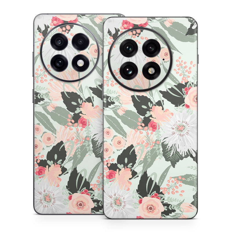 OnePlus 13 Series Skin design of Pattern, Pink, Floral design, Design, Textile, Wrapping paper, Plant, Peach, Flower, with green, red, white, pink colors