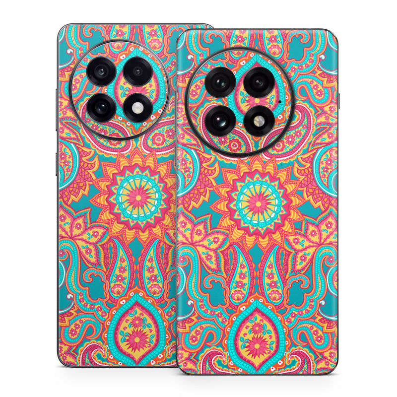 OnePlus 13 Series Skin design of Pattern, Paisley, Motif, Visual arts, Design, Art, Textile, Psychedelic art, with orange, yellow, blue, red colors