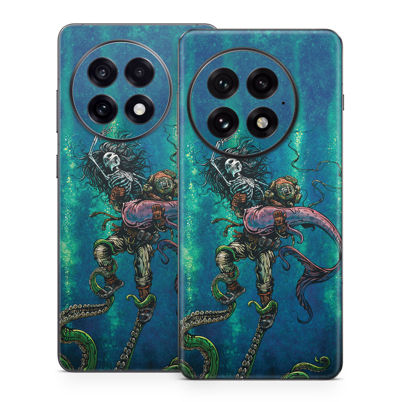 OnePlus 13 Series Skin design of Water, Fluid, Underwater, Marine invertebrates, Marine biology, Electric blue, Liquid, Recreation, Underwater diving, Art, with blue, green, orange, purple, pink, black, white, gray colors