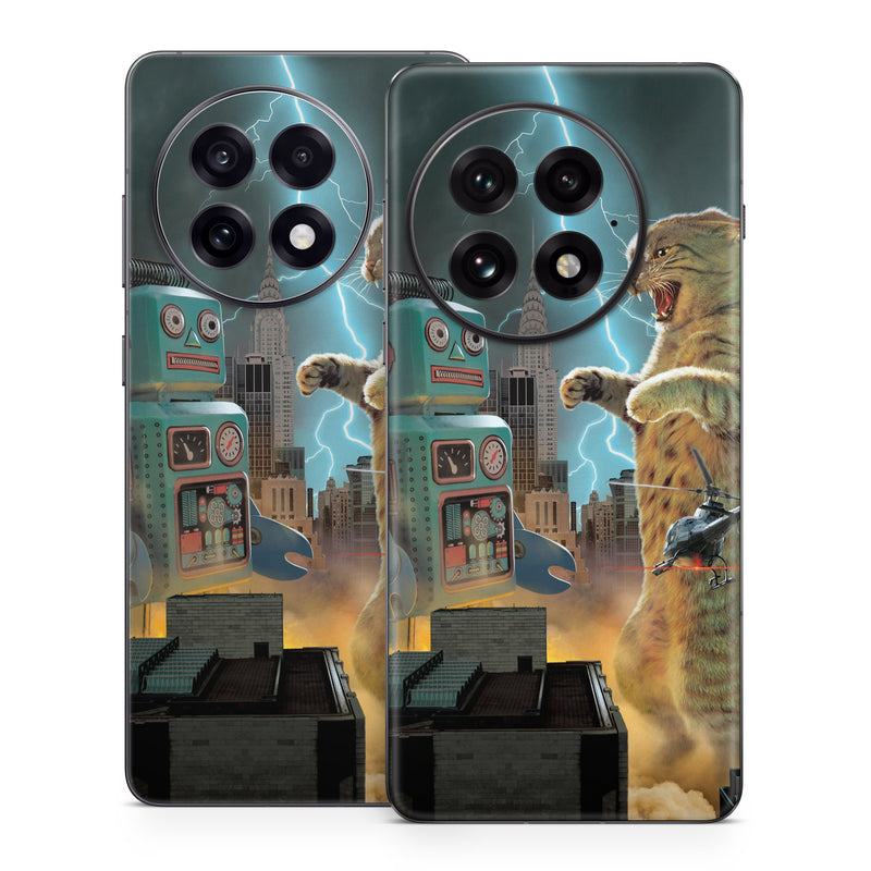 OnePlus 13 Series Skin design of Lightning, Felidae, Carnivore, Art, Whiskers, Big cats, Cg artwork, Terrestrial animal, Small to medium-sized cats, Thunder, with black, blue, red, yellow, white, brown, gray, orange colors