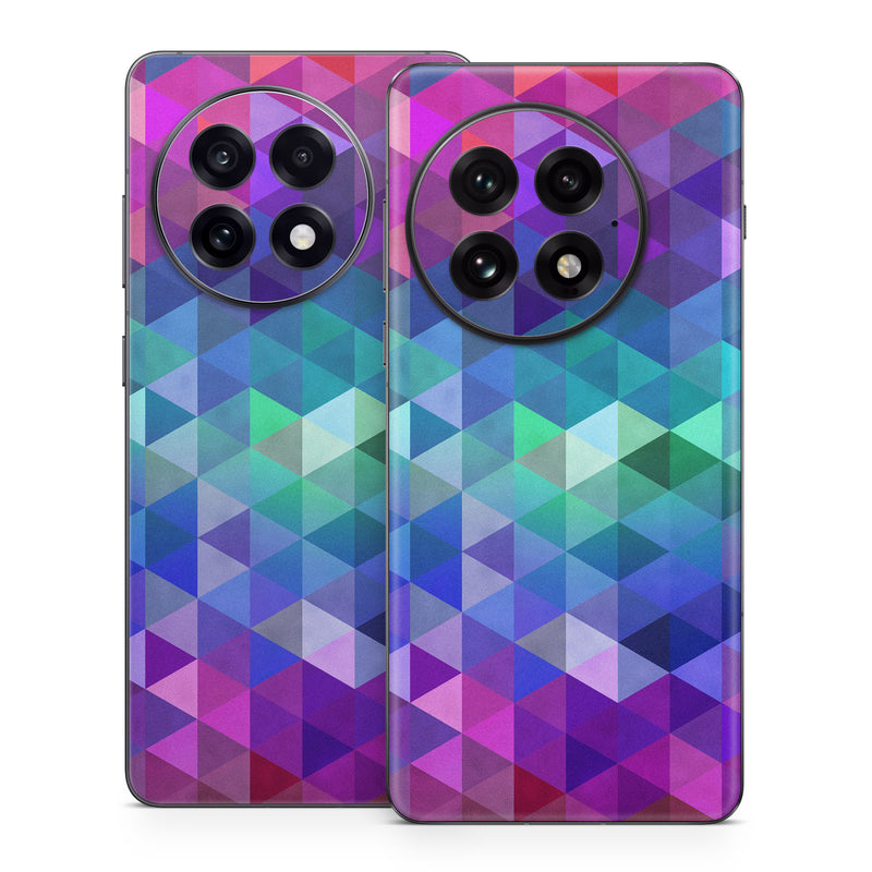 OnePlus 13 Series Skin design of Purple, Violet, Pattern, Blue, Magenta, Triangle, Line, Design, Graphic design, Symmetry, with blue, purple, green, red, pink colors