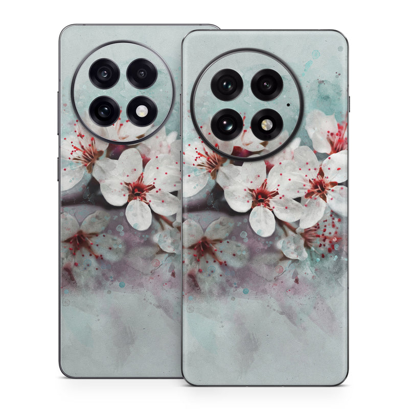 OnePlus 13 Series Skin design of Blossom, Flower, Cherry blossom, Watercolor paint, Plant, Spring, Pink, Petal, Branch, Painting, with white, gray, red, pink, purple, blue colors