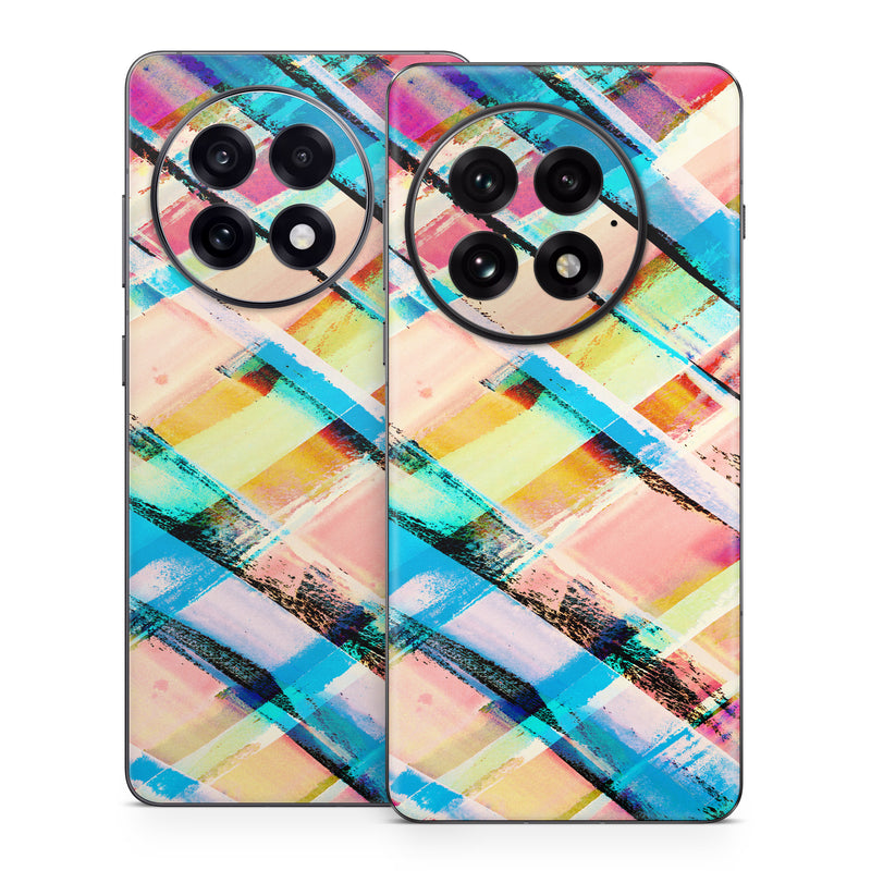 OnePlus 13 Series Skin design of Line, Pattern, Turquoise, Plaid, Orange, Colorfulness, Design, Textile, Tints and shades, with blue, pink, red, purple, yellow, orange colors