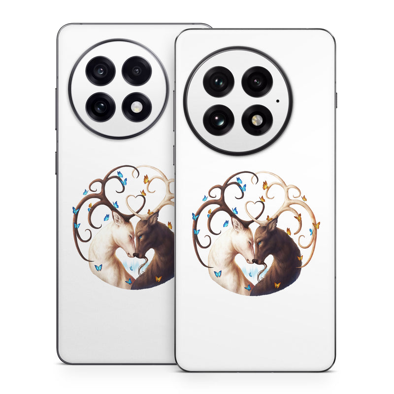 OnePlus 13 Series Skin design of Gesture, Fawn, Serveware, Horn, Font, Art, Mythical creature, Dishware, Tail, Drinkware, with white, brown, blue, yellow, orange colors