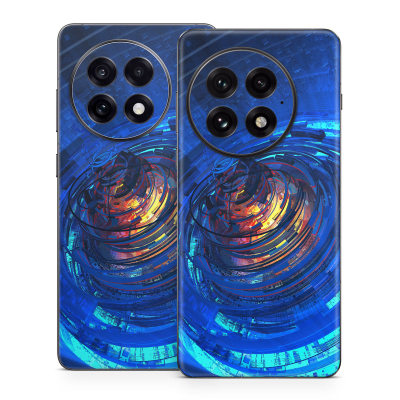 OnePlus 13 Series Skin design of Blue, Water, Circle, Vortex, Electric blue, Wave, Liquid, Graphics, Pattern, Colorfulness, with blue, orange, yellow colors