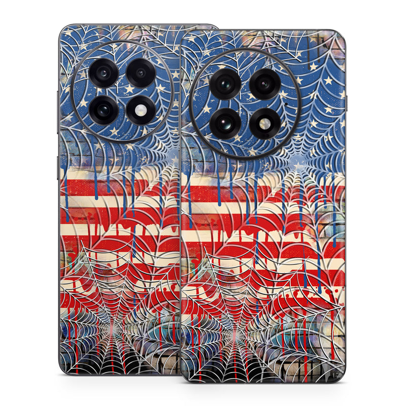 OnePlus 13 Series Skin design of Graffiti, Art, Pattern, Flag, Street art, Line, Textile, Mural, Modern art, with red, blue, white, black colors