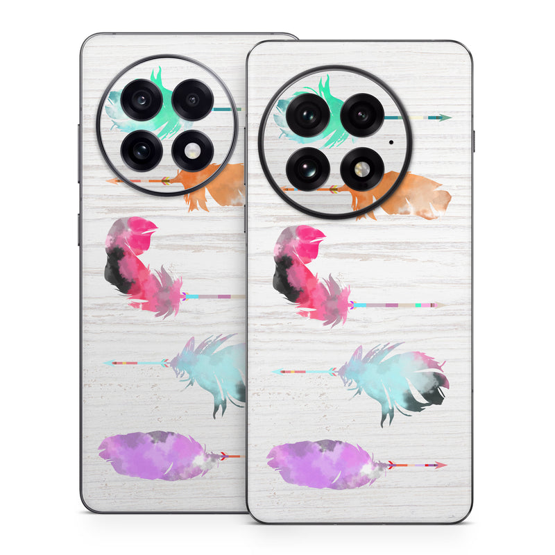 OnePlus 13 Series Skin design of Pink, Watercolor paint, Illustration, Feather, Design, Art, Painting, Graphic design, Visual arts, Drawing, with white, orange, red, blue, pink, purple, green colors