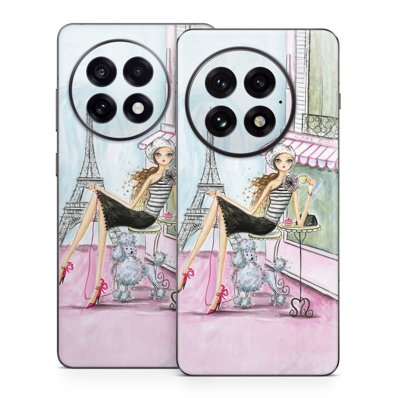 OnePlus 13 Series Skin design of Pink, Illustration, Sitting, Konghou, Watercolor paint, Fashion illustration, Art, Drawing, Style, with gray, purple, blue, black, pink colors