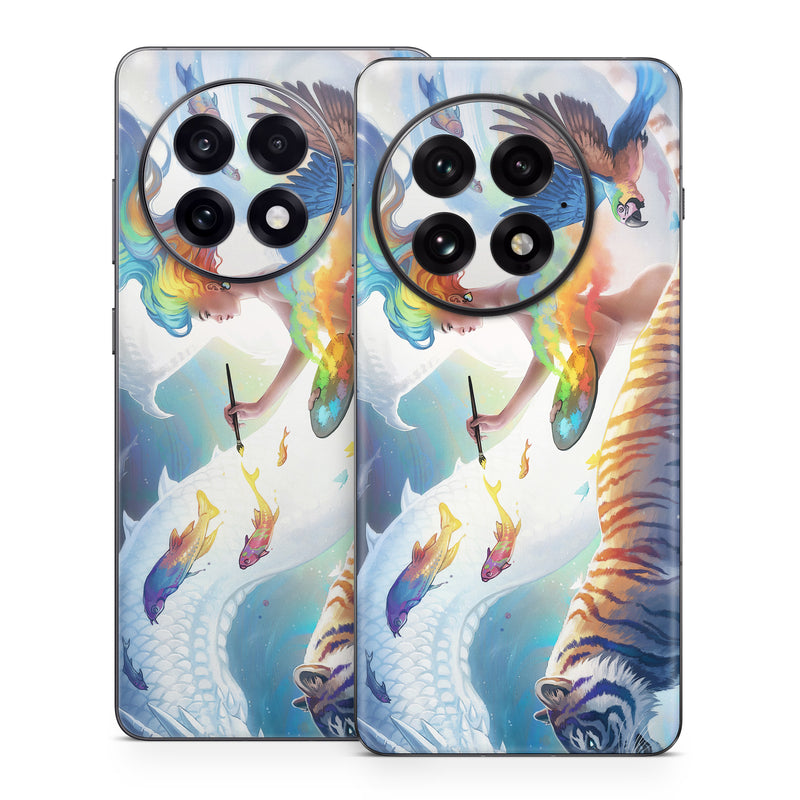 OnePlus 13 Series Skin design of Siberian tiger, Bengal tiger, Vertebrate, Tiger, Felidae, Mammal, Water, Carnivore, Art, Painting, with blue, red, yellow, orange, green, purple, black, white colors
