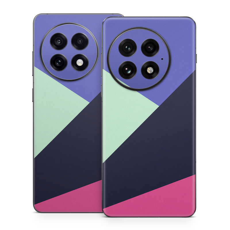 OnePlus 13 Series Skin design of Purple, Violet, Line, Magenta, Graphic design, Triangle, Pattern, Design, Material property, Font, with black, blue, green, pink colors