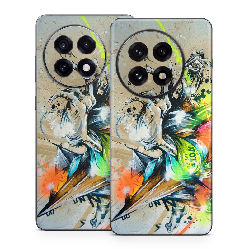 OnePlus 13 Series Skin design of Graphic design, Art, Illustration, Fictional character, Visual arts, Graphics, Painting, Watercolor paint, Modern art, Games, with gray, black, green, red, orange, pink colors