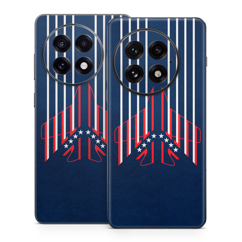 OnePlus 13 Series Skin design of Sleeve, Font, Motor vehicle, T-shirt, Emblem, Poster, Electric blue, Symmetry, Symbol, Pattern, with blue, red, white colors