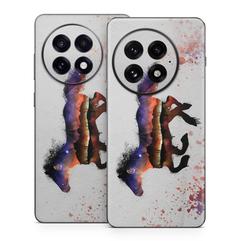 OnePlus 13 Series Skin design of Watercolor paint, Illustration, Art, Horse, Paint, Drawing, Graphic design, Painting, Visual arts, Mustang horse, with gray, white, purple, red, yellow, black, orange colors