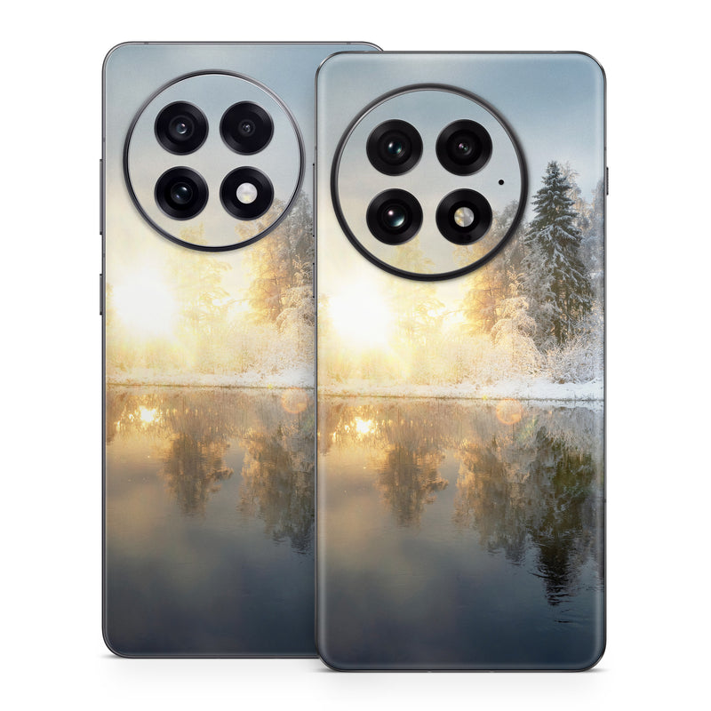 OnePlus 13 Series Skin design of Cloud, Water, Sky, Water resources, Atmosphere, Plant, Natural landscape, Branch, Tree, Freezing, with blue, black, yellow, orange, white colors